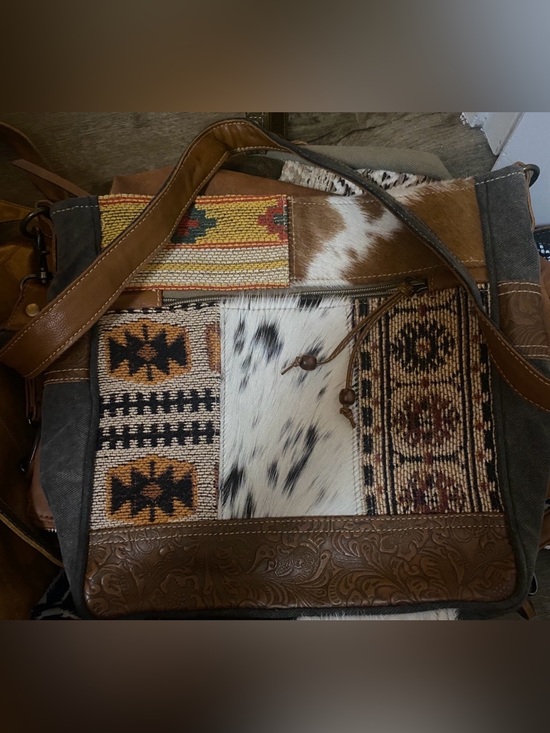 Myra Bag Handbags - Myra Bag Brown Leather Crossbody with Cream Printed Lining